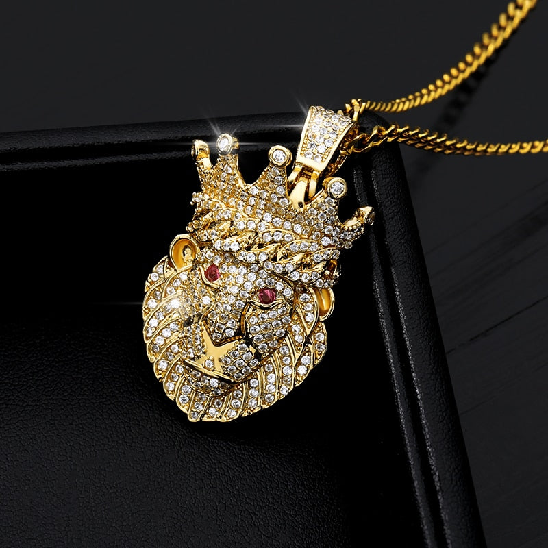 Lion Head Pendant Necklace Hip hop Punk Gold/ Platnium Color Zircon Choker Chain Ice Out Necklace for Women Men Jewelery Gift-16
