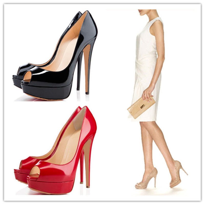 14CM Heels Brand Shoes Women Platform High Heels Pumps Peep Toe Patent Leather Red Party Wedding Shoes Sexy Fetish Heels-33