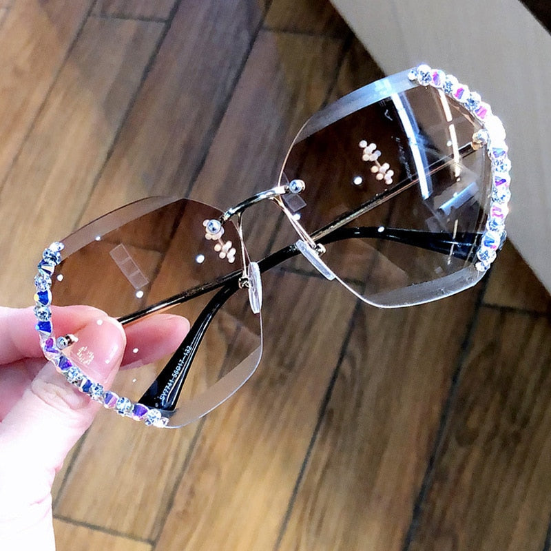 Women Luxury Brand Design Sexy Diamond Square Sun Glasses-11