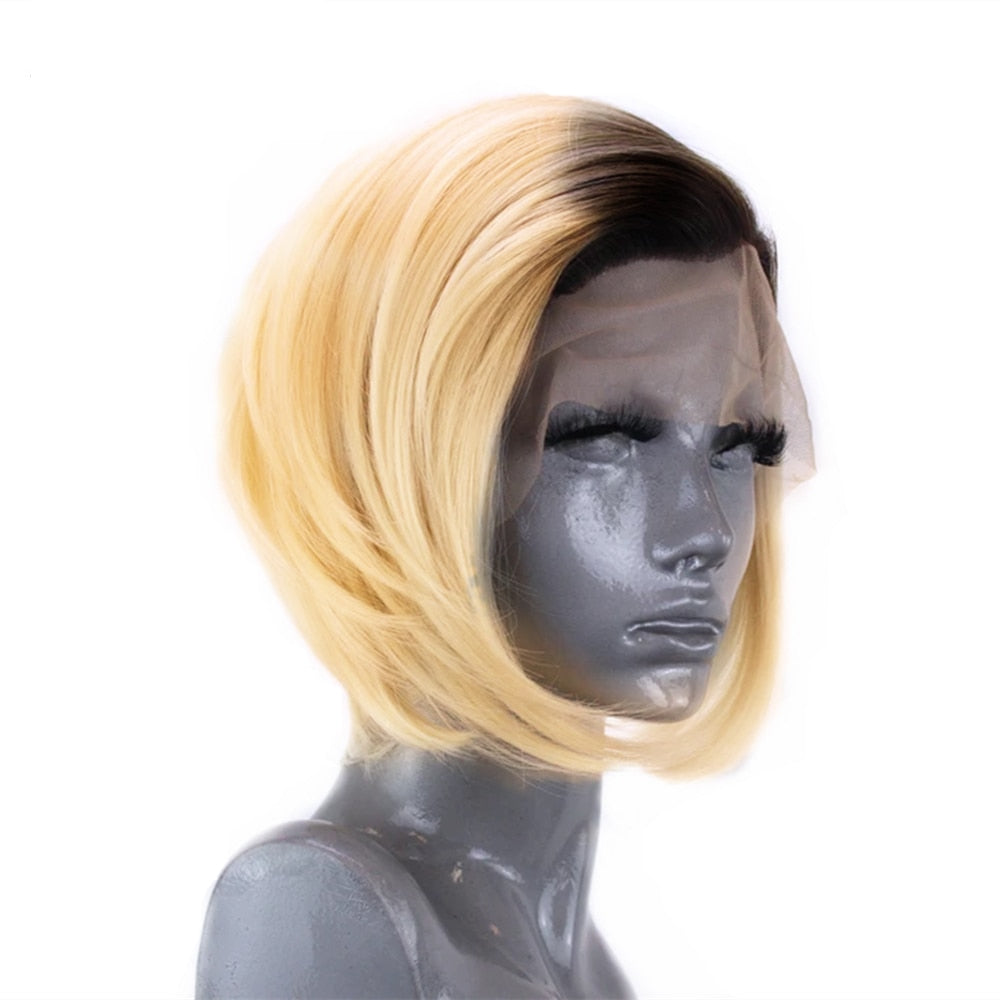Short Straight Hair Synthetic Blonde Side Part Lace Front Wig  Heat Resistant Cosplay Wigs For black Women-15