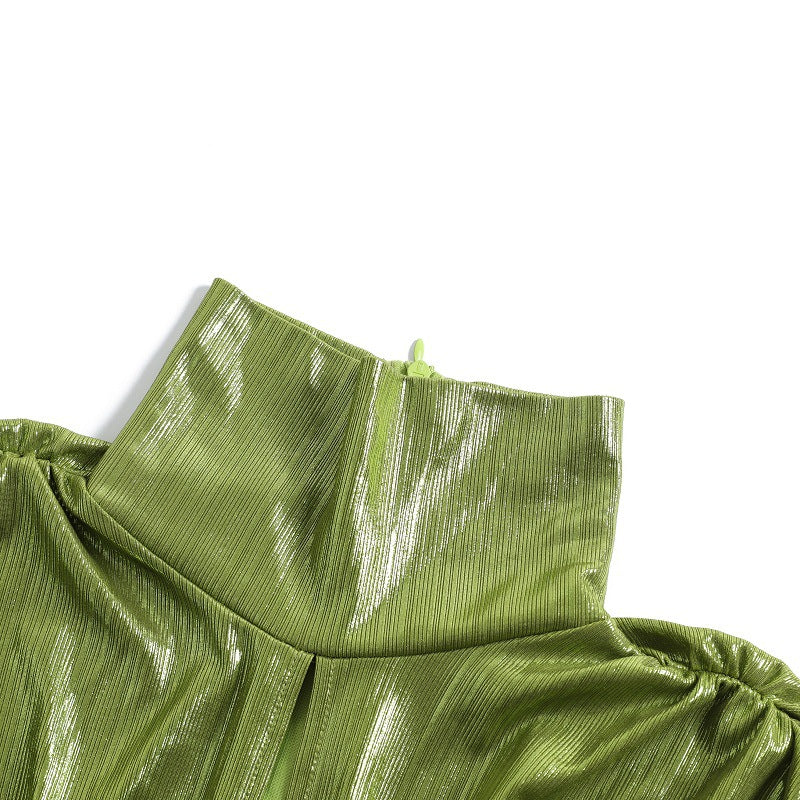 Women's New Autumn Halter Sexy Avocado Green Dress Maxi Party Runway Dress Split Spring Elegant Vestido Green-21