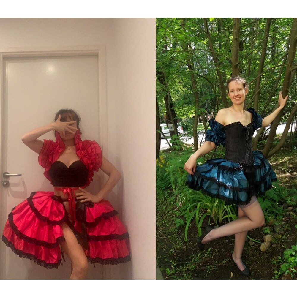 Retro Women Carnival Costumes Ruffles Corset Crop Bustle Dress-21