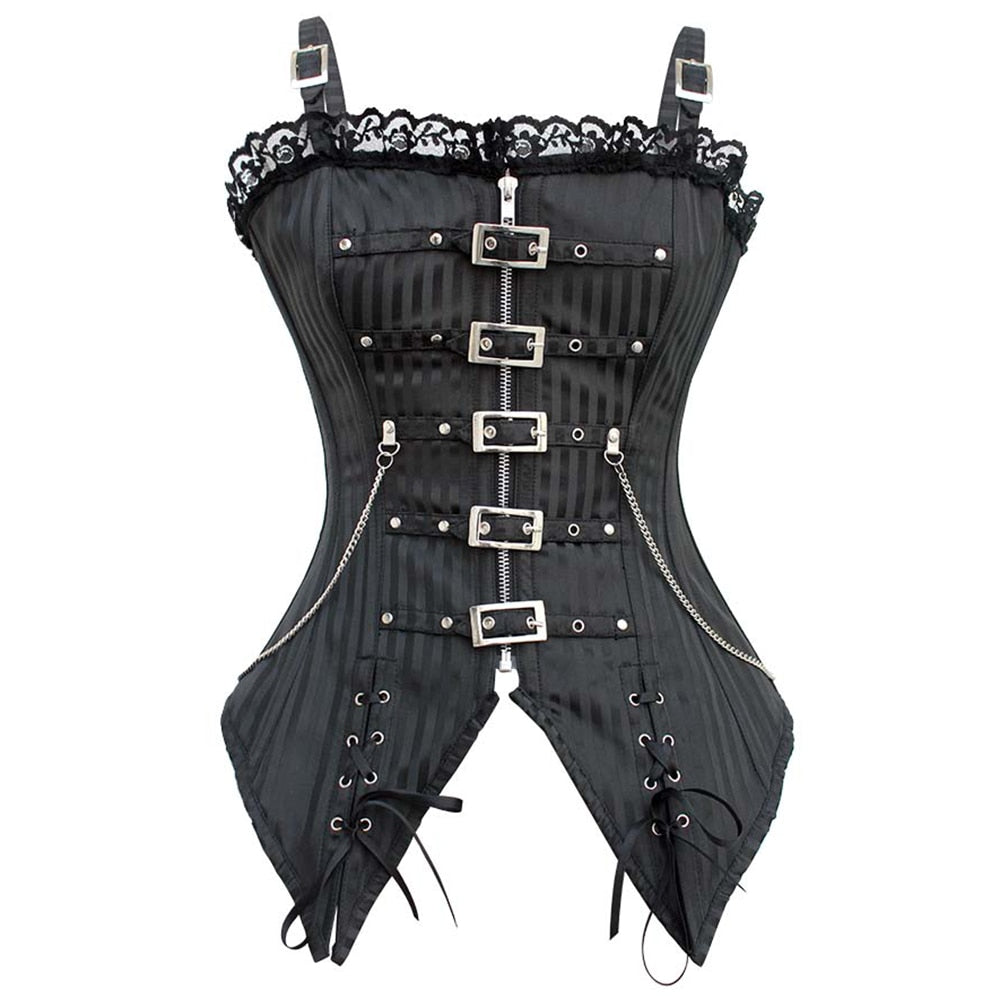 Steampunk Women Sexy Corset Bustier Buckle Zipper Lace Up Lingerie Shapewear Waist Trainer Cincher Corsets Bustiers-10