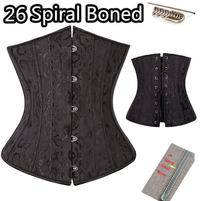 Women Sexy Waist Cincher Corsets 24 Steel Boned Bustiers Corset Underbust Satin Body Shaper Lingerie Waist Cincher Corselet-18