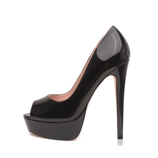 14CM Heels Brand Shoes Women Platform High Heels Pumps Peep Toe Patent Leather Red Party Wedding Shoes Sexy Fetish Heels-0