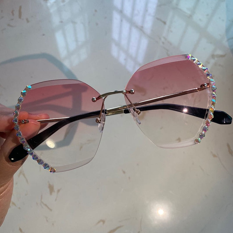 Women Luxury Brand Design Sexy Diamond Square Sun Glasses-8