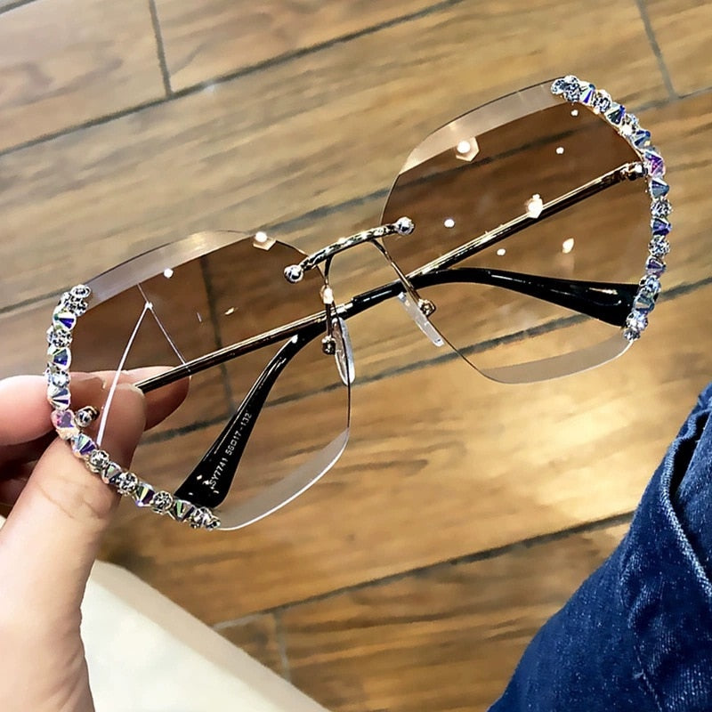 Women Luxury Brand Design Sexy Diamond Square Sun Glasses-3