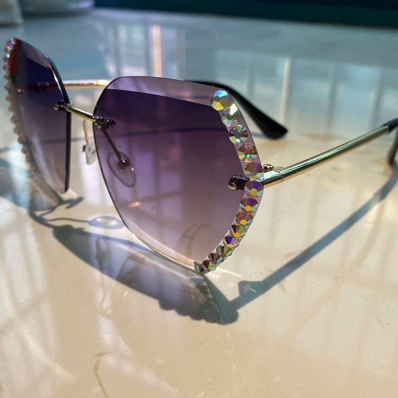 Women Luxury Brand Design Sexy Diamond Square Sun Glasses-9