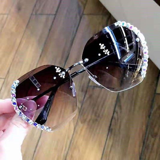 Women Luxury Brand Design Sexy Diamond Square Sun Glasses-0