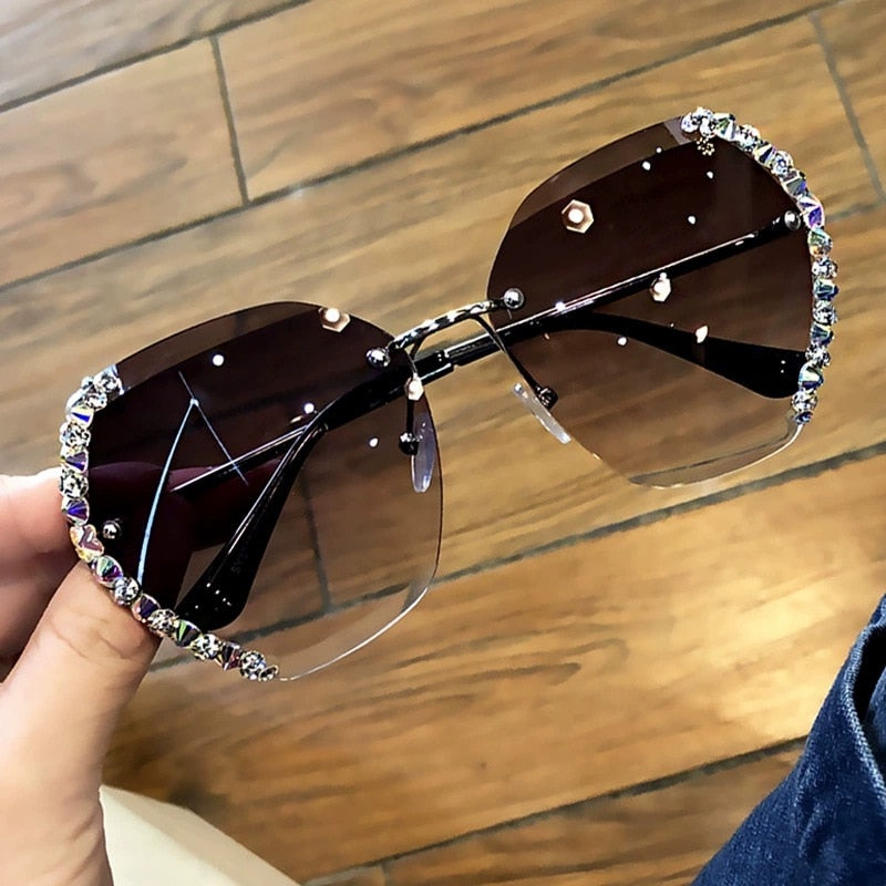 Women Luxury Brand Design Sexy Diamond Square Sun Glasses-5