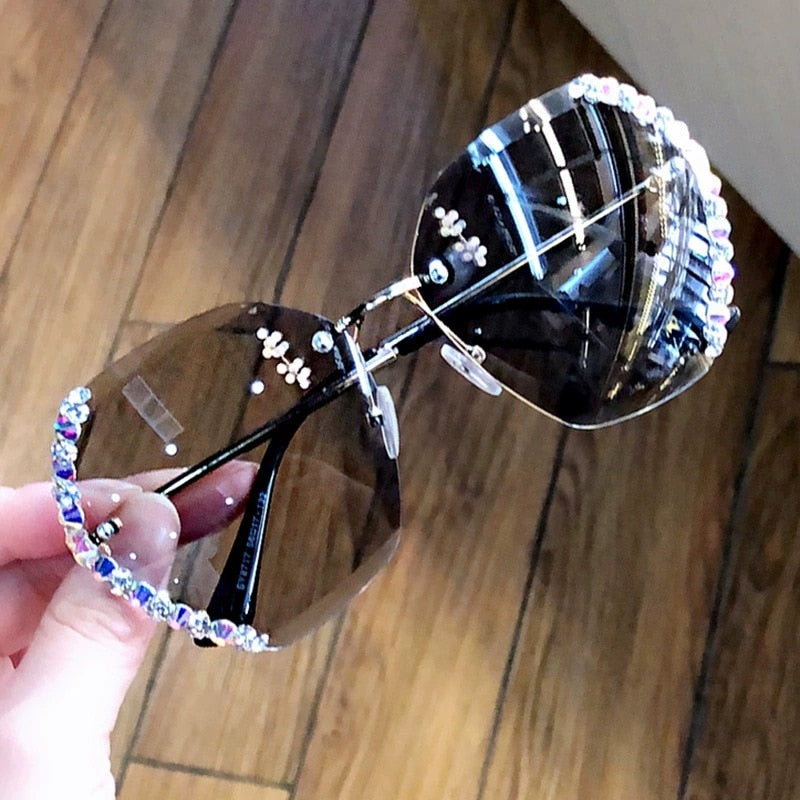 Women Luxury Brand Design Sexy Diamond Square Sun Glasses-1