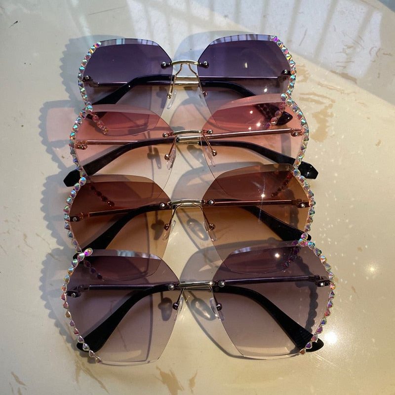 Women Luxury Brand Design Sexy Diamond Square Sun Glasses-10