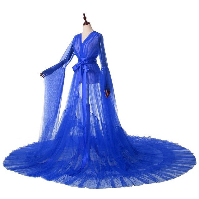 Bridal Dressing Robe Tulle Illusion Long Wedding Scarf Lingerie Robe Sexy Nightgown for Women-10