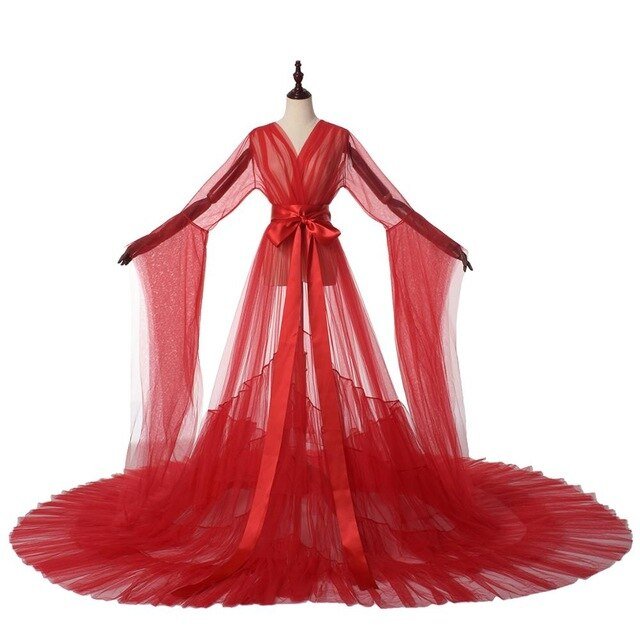 Bridal Dressing Robe Tulle Illusion Long Wedding Scarf Lingerie Robe Sexy Nightgown for Women-3