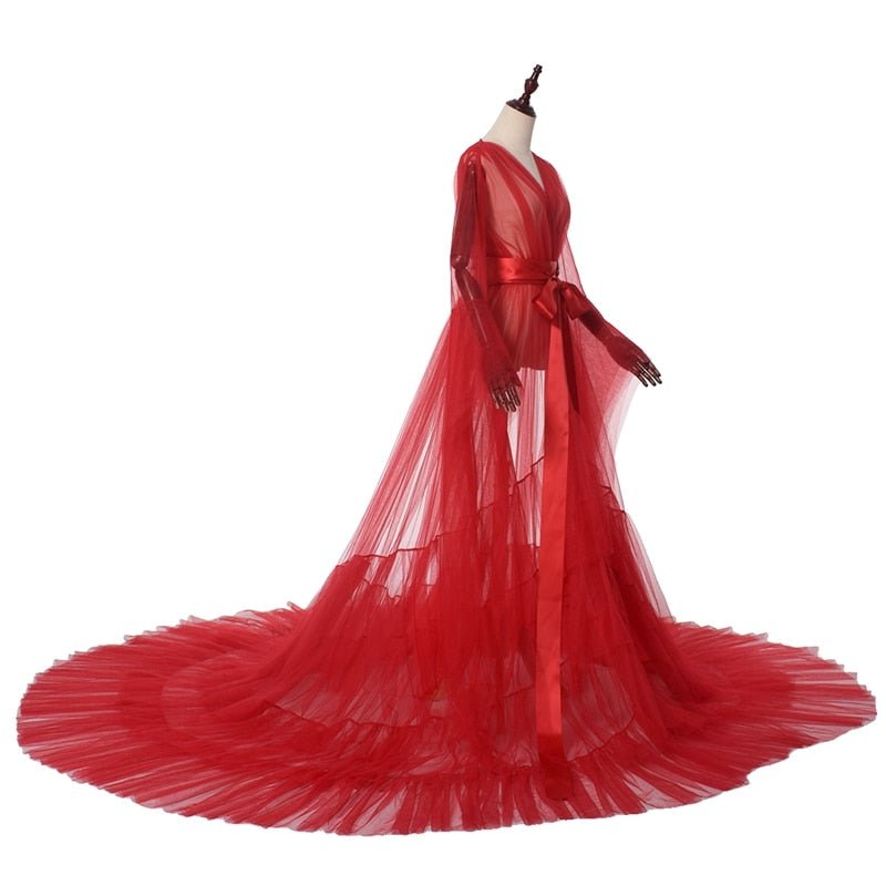 Bridal Dressing Robe Tulle Illusion Long Wedding Scarf Lingerie Robe Sexy Nightgown for Women-18