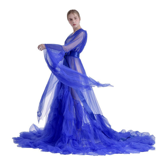 Bridal Dressing Robe Tulle Illusion Long Wedding Scarf Lingerie Robe Sexy Nightgown for Women-15