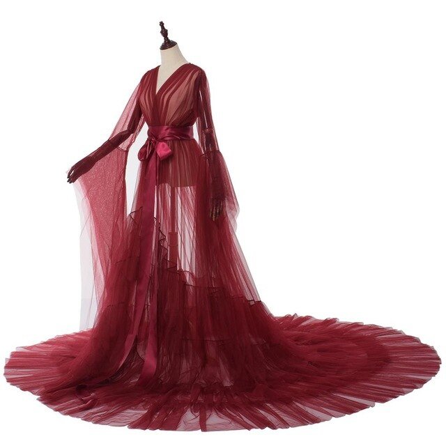 Bridal Dressing Robe Tulle Illusion Long Wedding Scarf Lingerie Robe Sexy Nightgown for Women-12