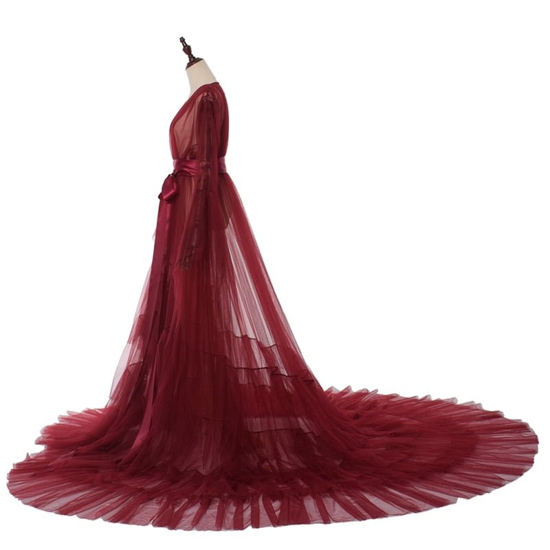 Bridal Dressing Robe Tulle Illusion Long Wedding Scarf Lingerie Robe Sexy Nightgown for Women-9