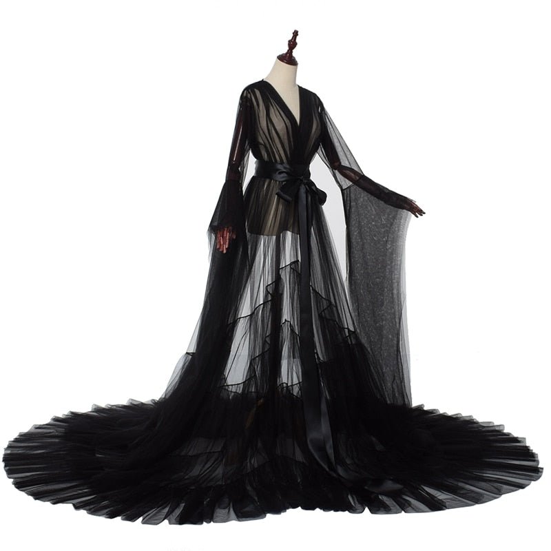 Bridal Dressing Robe Tulle Illusion Long Wedding Scarf Lingerie Robe Sexy Nightgown for Women-26