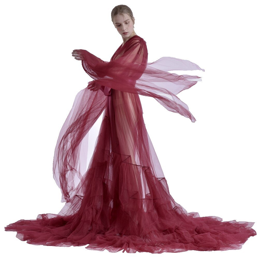 Bridal Dressing Robe Tulle Illusion Long Wedding Scarf Lingerie Robe Sexy Nightgown for Women-21