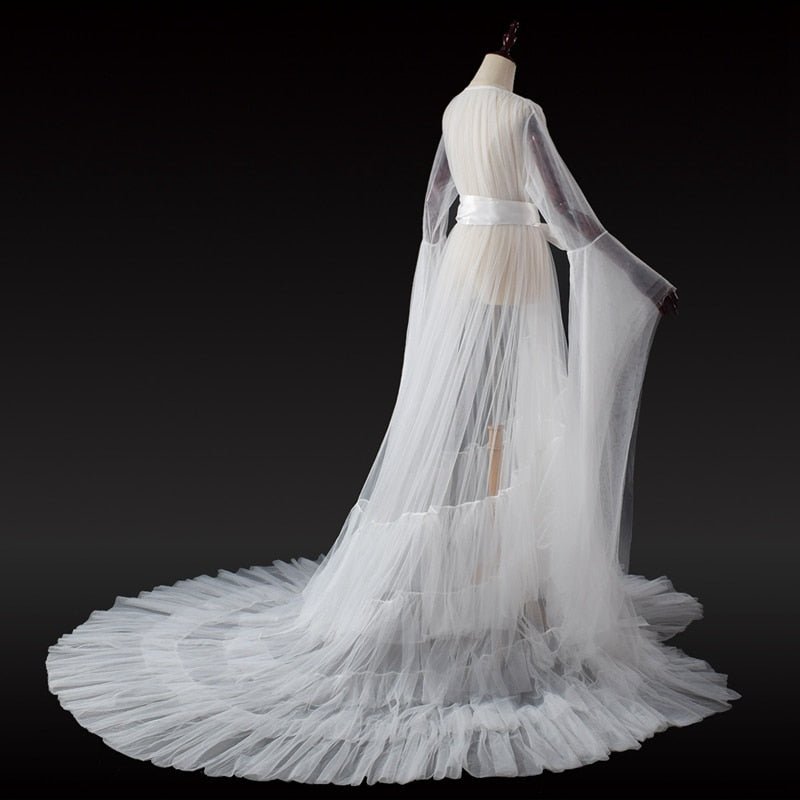 Bridal Dressing Robe Tulle Illusion Long Wedding Scarf Lingerie Robe Sexy Nightgown for Women-11
