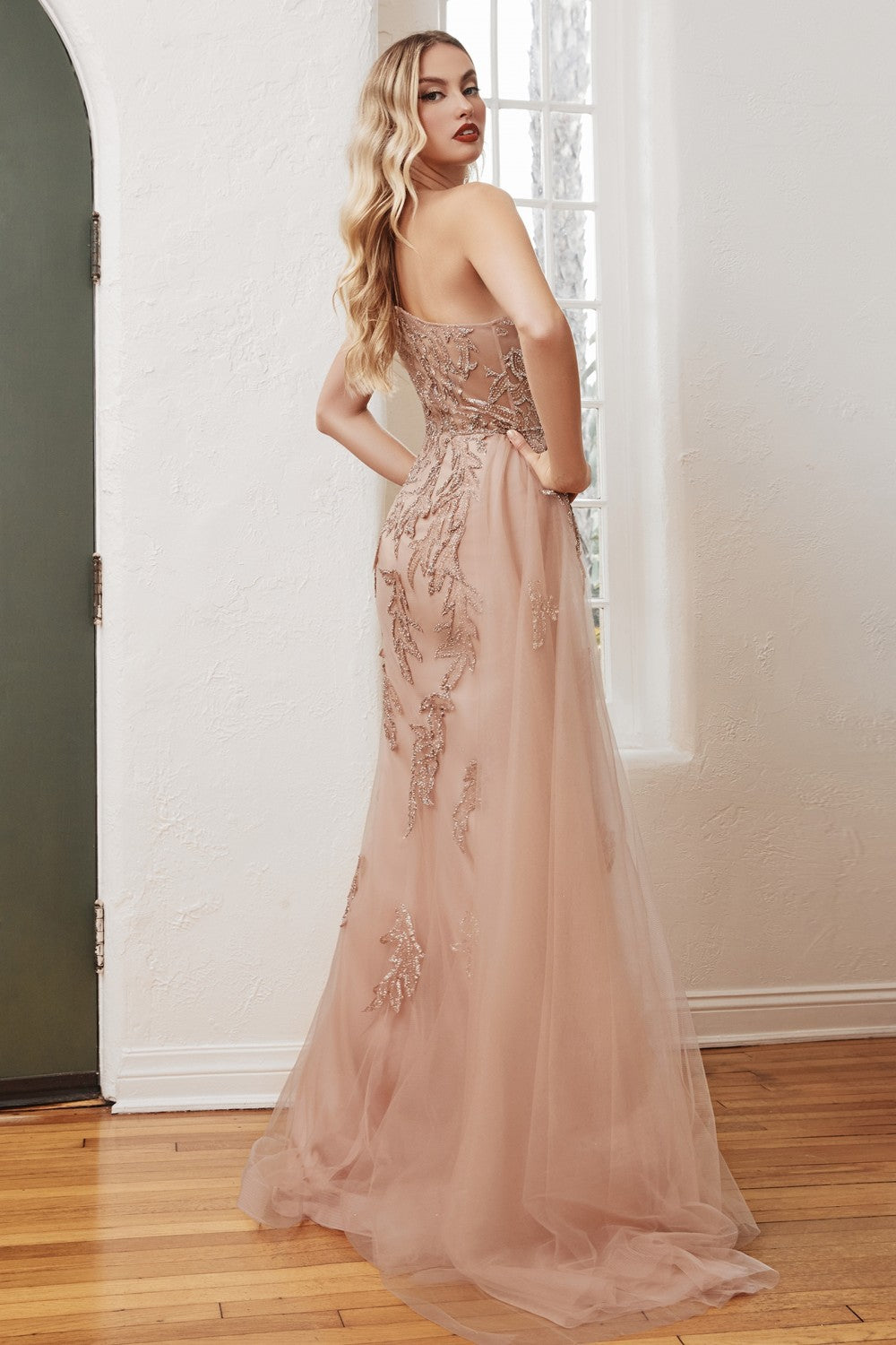 One Shoulder Embellished Bodice Luxury Mermaid Prom & Bridesmaid Sexy Gown tulle overskirt Leg Slit Evening Dresses CDCB098-2