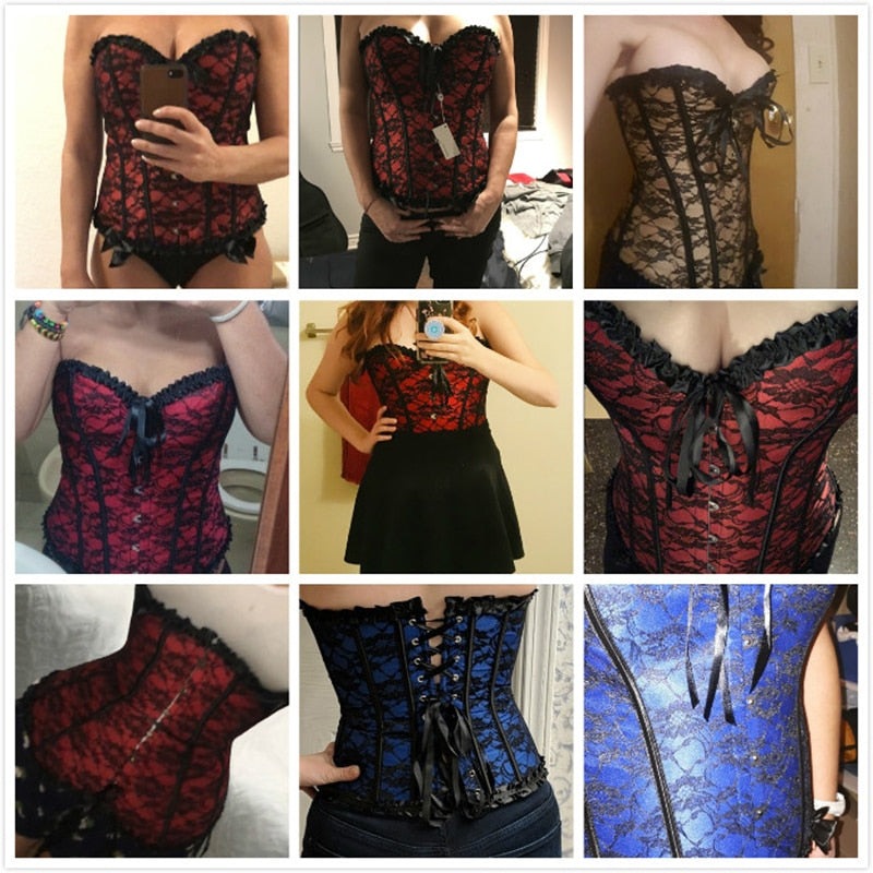 Women Sexy Waist Trainer Corset Lace Up Corsets Bustiers Waist Cincher Corset Burlesque Plus Size Overbust Corselet Gothic Lady-137