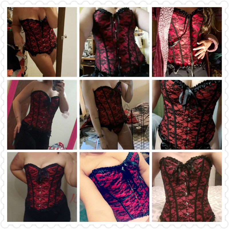 Women Sexy Waist Trainer Corset Lace Up Corsets Bustiers Waist Cincher Corset Burlesque Plus Size Overbust Corselet Gothic Lady-108