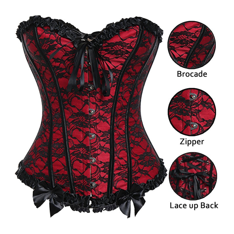 Women Sexy Waist Trainer Corset Lace Up Corsets Bustiers Waist Cincher Corset Burlesque Plus Size Overbust Corselet Gothic Lady-127