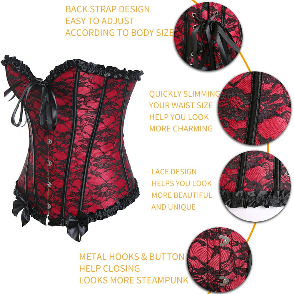 Women Sexy Waist Trainer Corset Lace Up Corsets Bustiers Waist Cincher Corset Burlesque Plus Size Overbust Corselet Gothic Lady-116