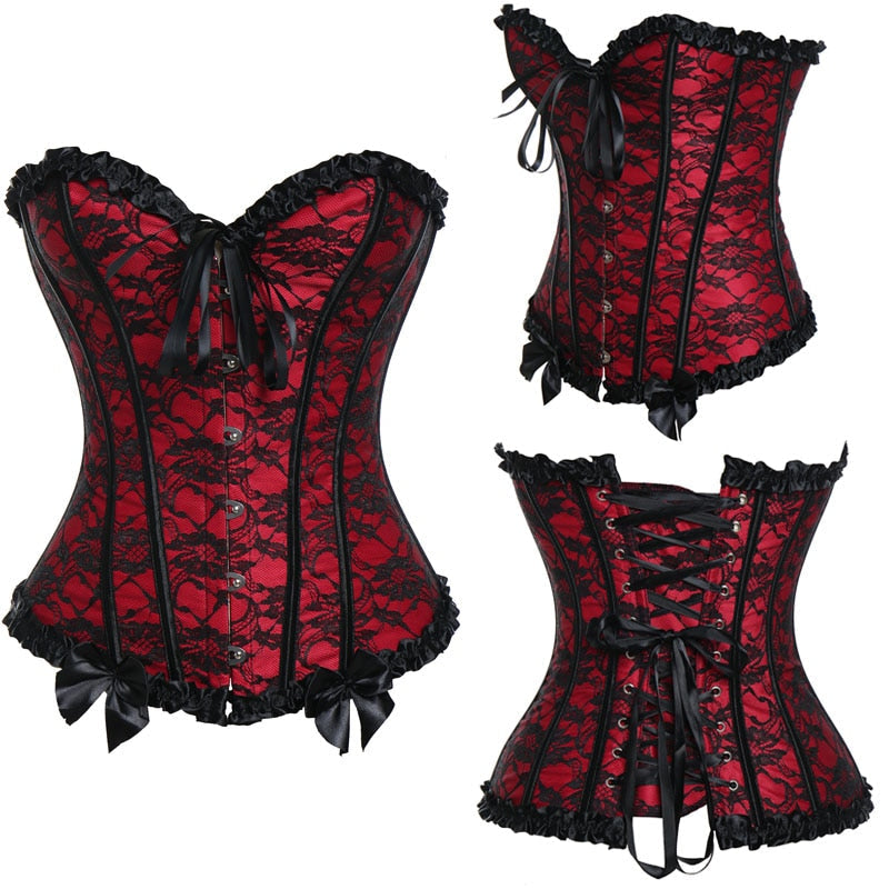 Women Sexy Waist Trainer Corset Lace Up Corsets Bustiers Waist Cincher Corset Burlesque Plus Size Overbust Corselet Gothic Lady-118