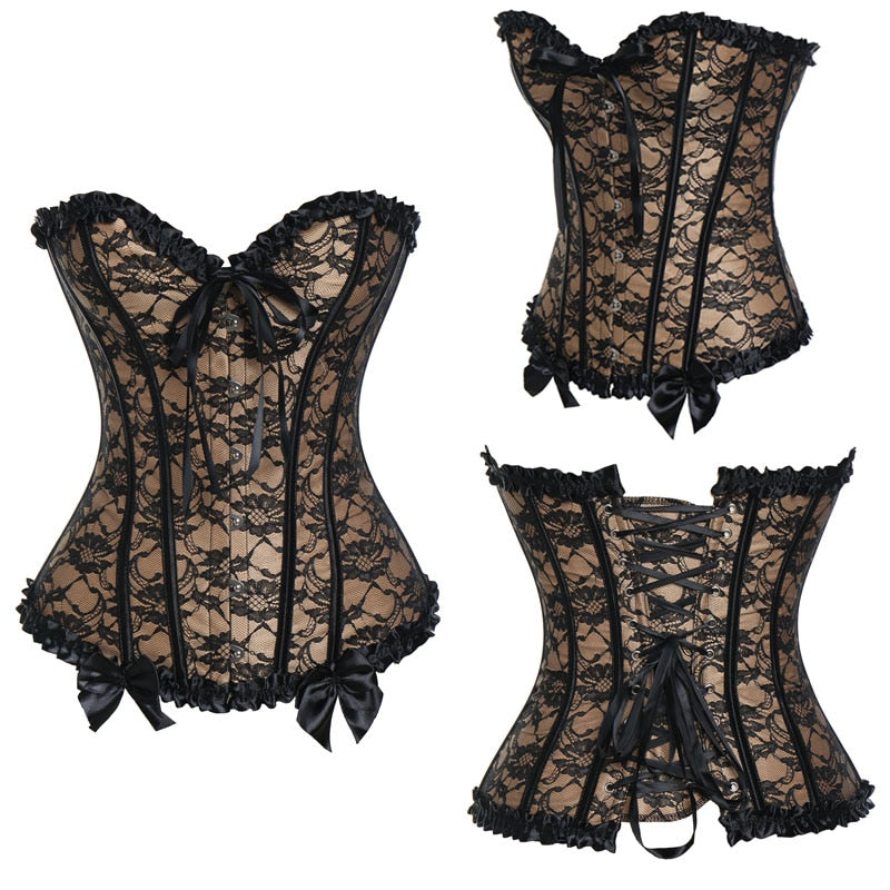 Women Sexy Waist Trainer Corset Lace Up Corsets Bustiers Waist Cincher Corset Burlesque Plus Size Overbust Corselet Gothic Lady-130