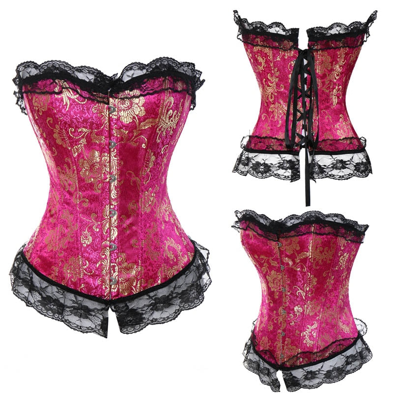 Women Sexy Waist Trainer Corset Lace Up Corsets Bustiers Waist Cincher Corset Burlesque Plus Size Overbust Corselet Gothic Lady-106