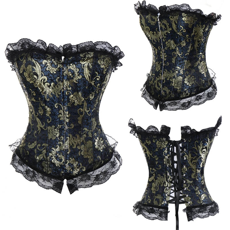 Women Sexy Waist Trainer Corset Lace Up Corsets Bustiers Waist Cincher Corset Burlesque Plus Size Overbust Corselet Gothic Lady-140