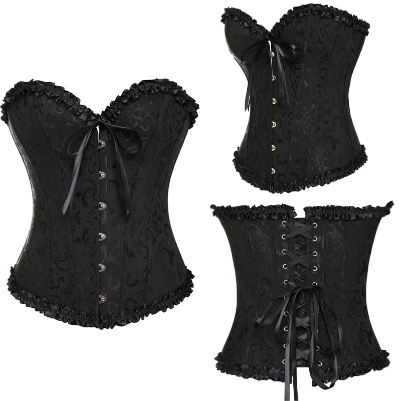 Women Sexy Waist Trainer Corset Lace Up Corsets Bustiers Waist Cincher Corset Burlesque Plus Size Overbust Corselet Gothic Lady-113