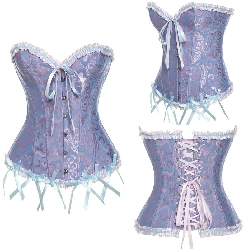 Women Sexy Waist Trainer Corset Lace Up Corsets Bustiers Waist Cincher Corset Burlesque Plus Size Overbust Corselet Gothic Lady-121