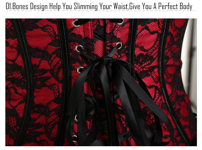Women Sexy Waist Trainer Corset Lace Up Corsets Bustiers Waist Cincher Corset Burlesque Plus Size Overbust Corselet Gothic Lady-131