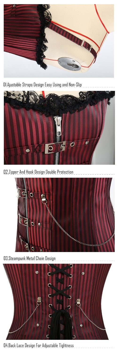 Steampunk Corset Gothic Dress Women Sexy Clothes Plastic Boned Cincher Bustier Burlesque Overbust lingerie Shapewear-13