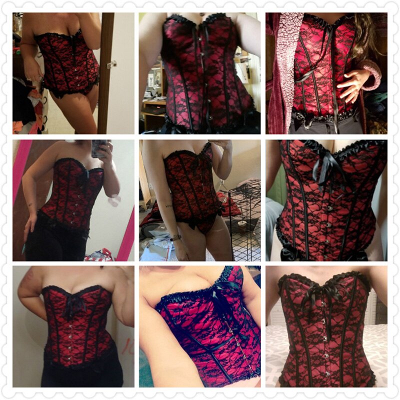 Women Sexy Waist Trainer Corset Lace Up Corsets Bustiers Waist Cincher Corset Burlesque Plus Size Overbust Corselet Gothic Lady-107