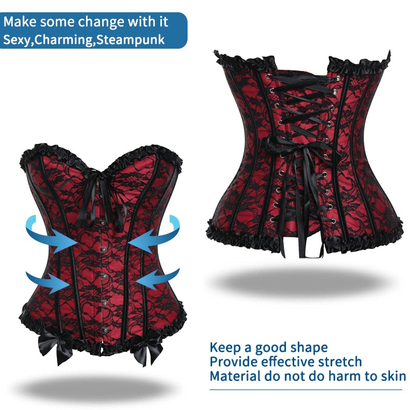Women Sexy Waist Trainer Corset Lace Up Corsets Bustiers Waist Cincher Corset Burlesque Plus Size Overbust Corselet Gothic Lady-103