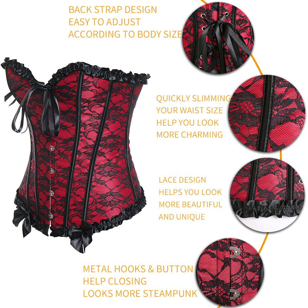 Women Sexy Waist Trainer Corset Lace Up Corsets Bustiers Waist Cincher Corset Burlesque Plus Size Overbust Corselet Gothic Lady-129