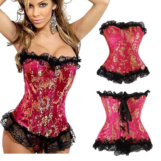 Women Sexy Waist Trainer Corset Lace Up Corsets Bustiers Waist Cincher Corset Burlesque Plus Size Overbust Corselet Gothic Lady-26