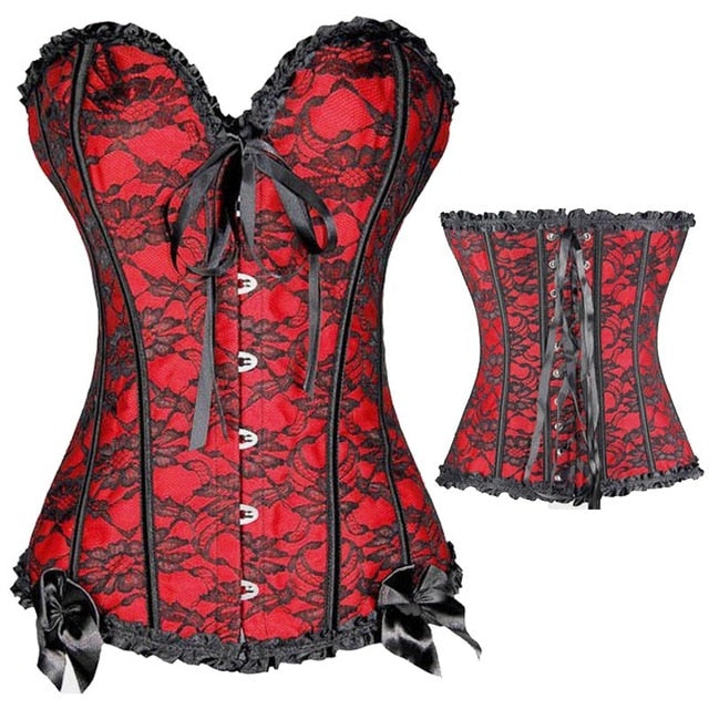 Women Sexy Waist Trainer Corset Lace Up Corsets Bustiers Waist Cincher Corset Burlesque Plus Size Overbust Corselet Gothic Lady-117