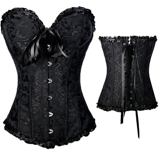 Women Sexy Waist Trainer Corset Lace Up Corsets Bustiers Waist Cincher Corset Burlesque Plus Size Overbust Corselet Gothic Lady-66