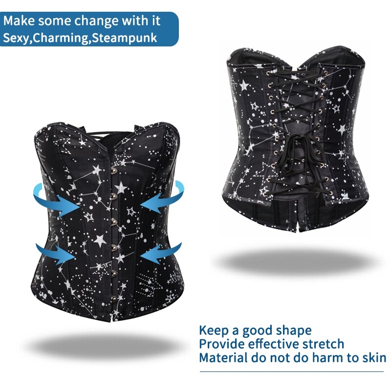 Astronomy Print Corsets Sexy Burlesque Corsetlet Gothic Sleeved Bustiers Steampunk Corsette Halloween Costume 14 Steel Bone Tops-39