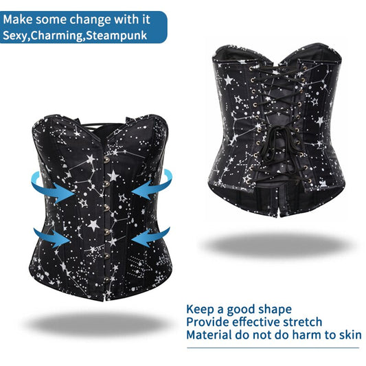 Astronomy Print Corsets Sexy Burlesque Corsetlet Gothic Sleeved Bustiers Steampunk Corsette Halloween Costume 14 Steel Bone Tops-39