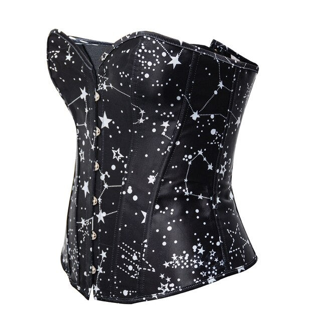 Astronomy Print Corsets Sexy Burlesque Corsetlet Gothic Sleeved Bustiers Steampunk Corsette Halloween Costume 14 Steel Bone Tops-0