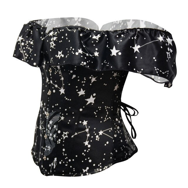 Astronomy Print Corsets Sexy Burlesque Corsetlet Gothic Sleeved Bustiers Steampunk Corsette Halloween Costume 14 Steel Bone Tops-4