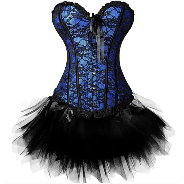 Women Sexy Burlesque Overbust Corset Bustier Top With Mini TuTu Skirt Fancy Dresses Costume Sexy Gothic Corsets Dress-40