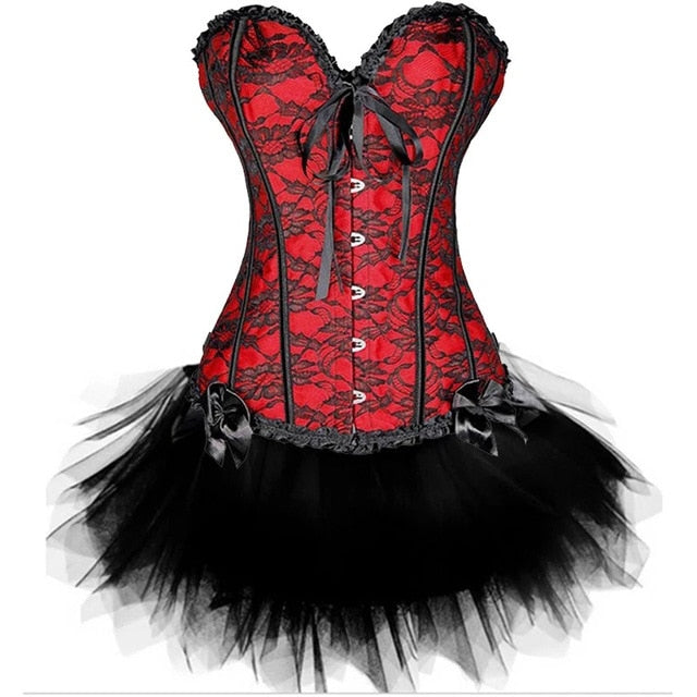 Women Sexy Burlesque Overbust Corset Bustier Top With Mini TuTu Skirt Fancy Dresses Costume Sexy Gothic Corsets Dress-10